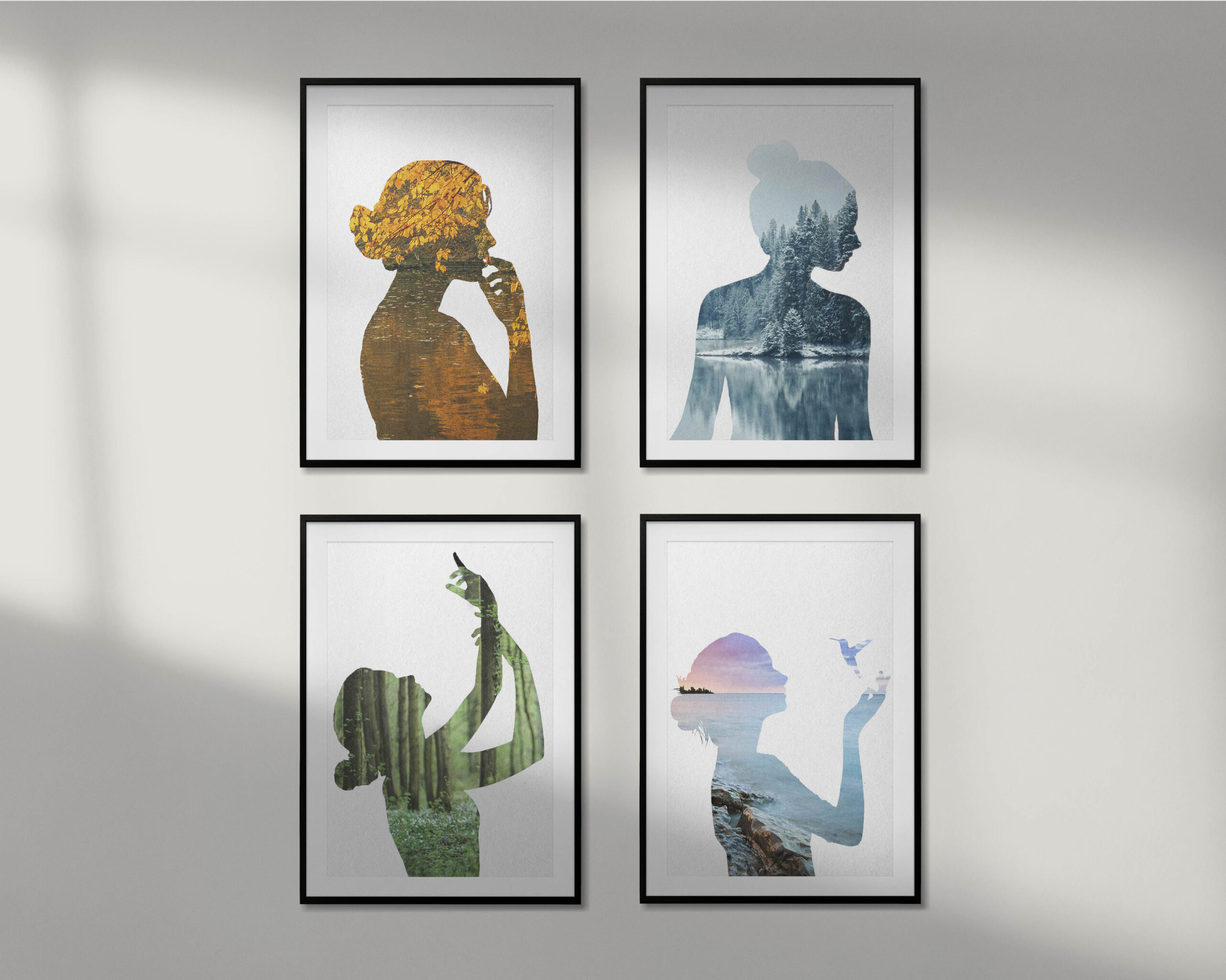 Picture frames mockup, wall decoration psd